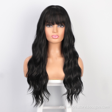 Aisi Hair Popular Vendor Cheap Wholesale Medical Long Wavy Natural Wave Wig With Bangs For Black Women Synthetic Hair Wigs